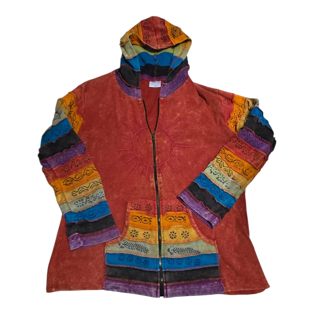 Colorful Patchwork Hooded Cardigan